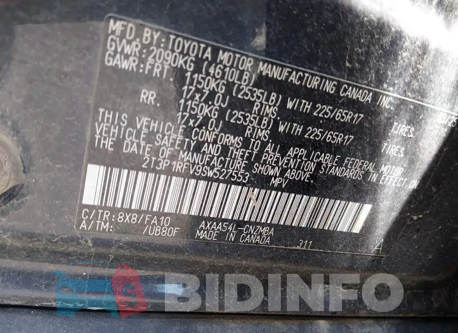 2T3P1RFV9SW527553 Photo# 9