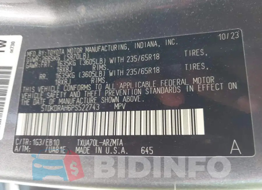 5TDKDRAH6PS522743 Photo# 9