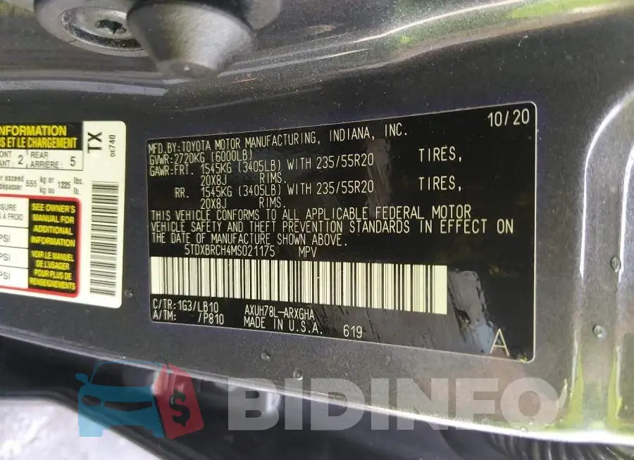 5TDXBRCH4MS021175 Photo# 9
