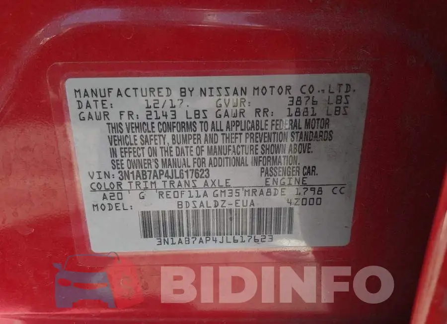 3N1AB7AP4JL617623 Photo# 9