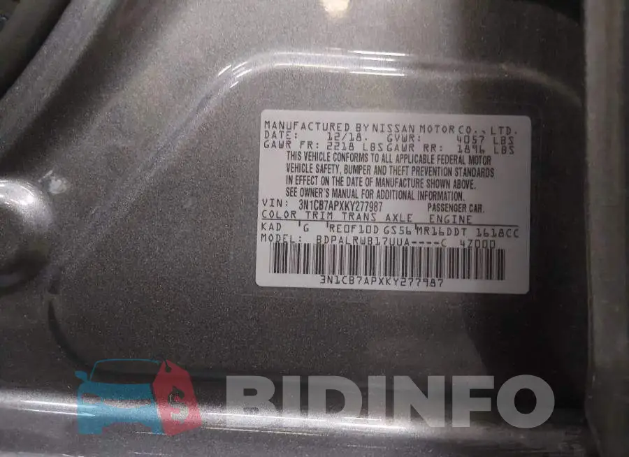 3N1CB7APXKY277987 Photo# 9