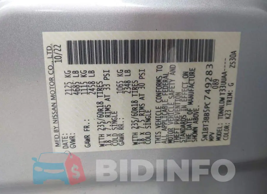 5N1BT3BB5PC749283 Photo# 9