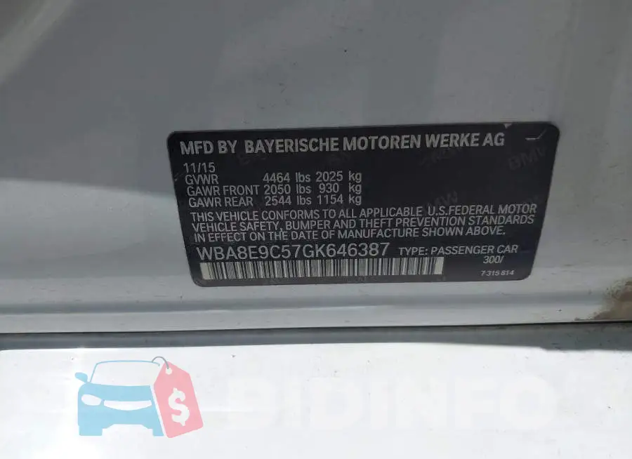 WBA8E9C57GK646387 Photo# 9