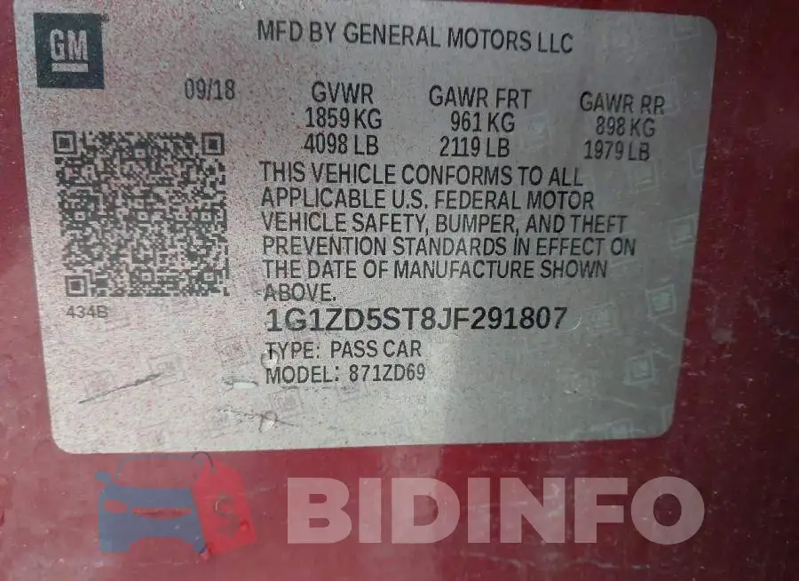1G1ZD5ST8JF291807 Photo# 9