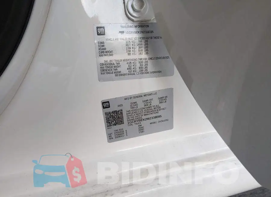 1GCRYBEK2MZ338085 Photo# 9