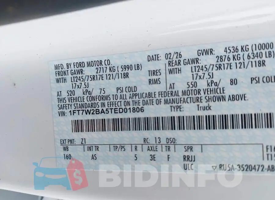 1FT7W2BA5TED01806 Photo# 9