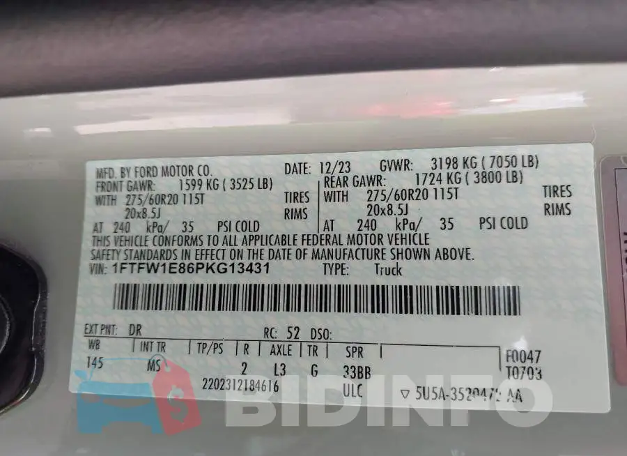 1FTFW1E86PKG13431 Photo# 9