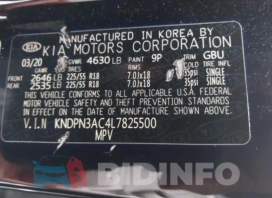 KNDPN3AC4L7825500 Photo# 9