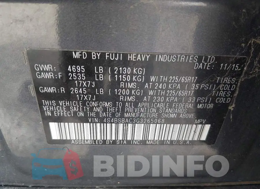 4S4BSBAC3G3265068 Photo# 9
