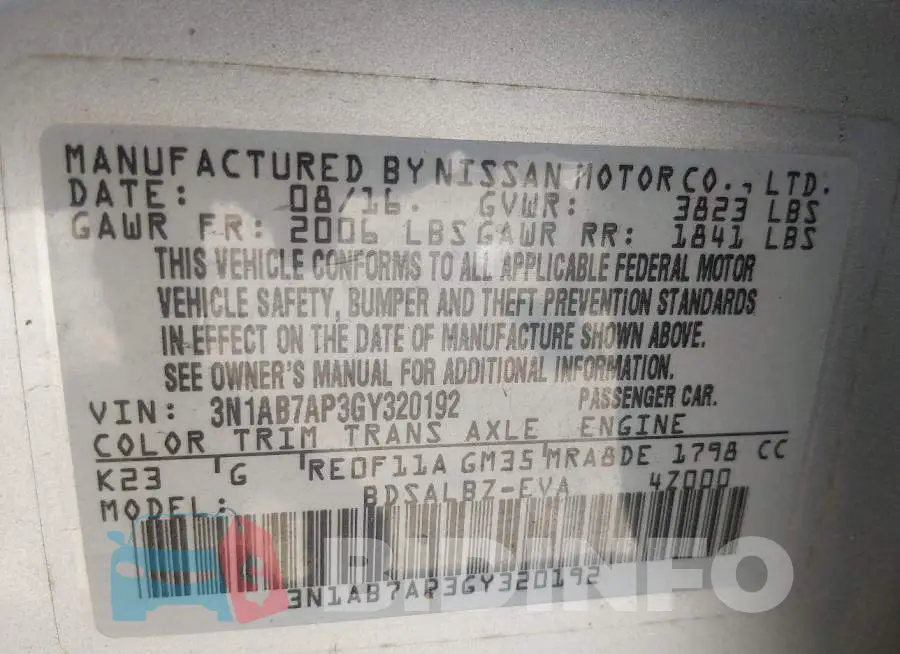 3N1AB7AP3GY320192 Photo# 9