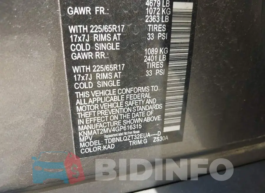 KNMAT2MV4GP616315 Photo# 9