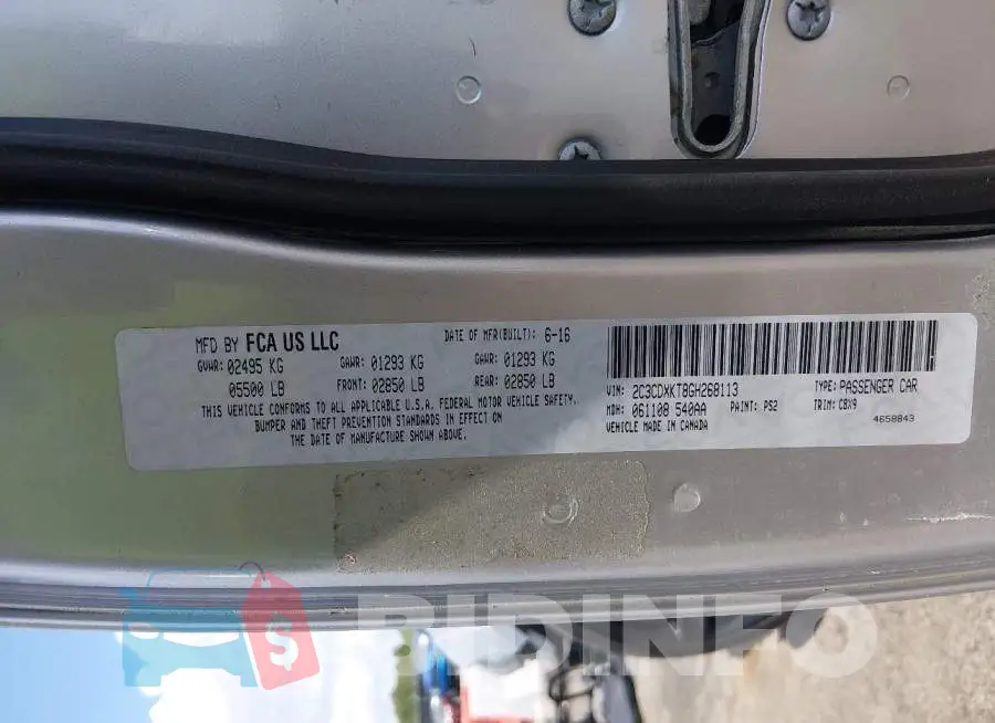 2C3CDXKT8GH268113 Photo# 9