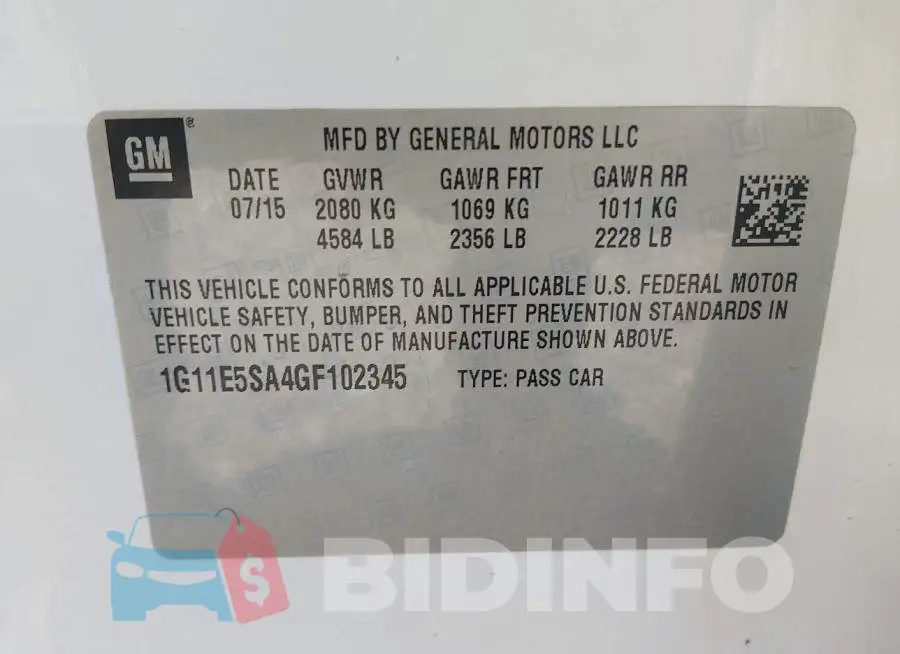 1G11E5SA4GF102345 Photo# 9