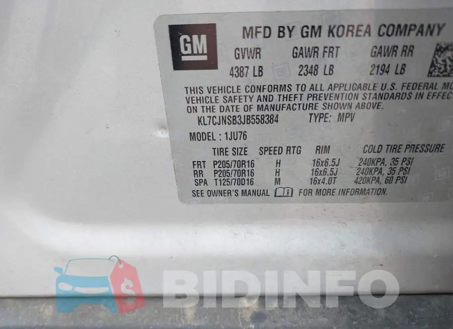 KL7CJNSB3JB558384 Photo# 9