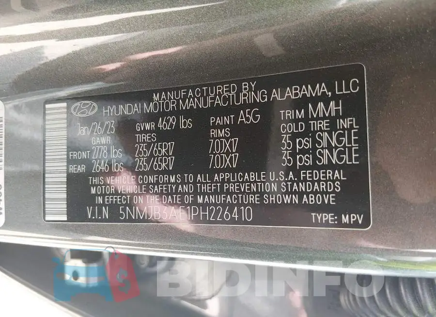 5NMJB3AE1PH226410 Photo# 9