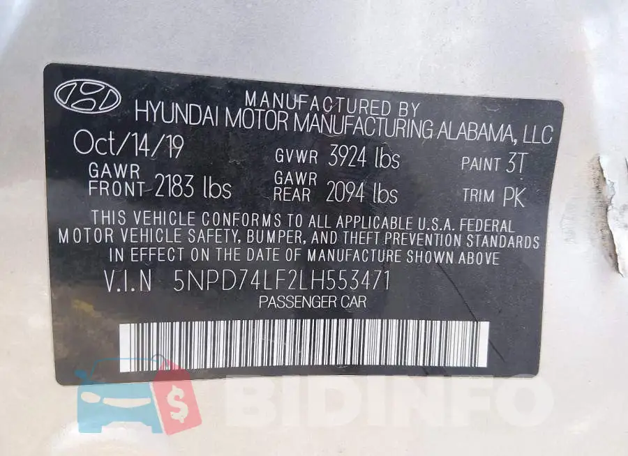5NPD74LF2LH553471 Photo# 9