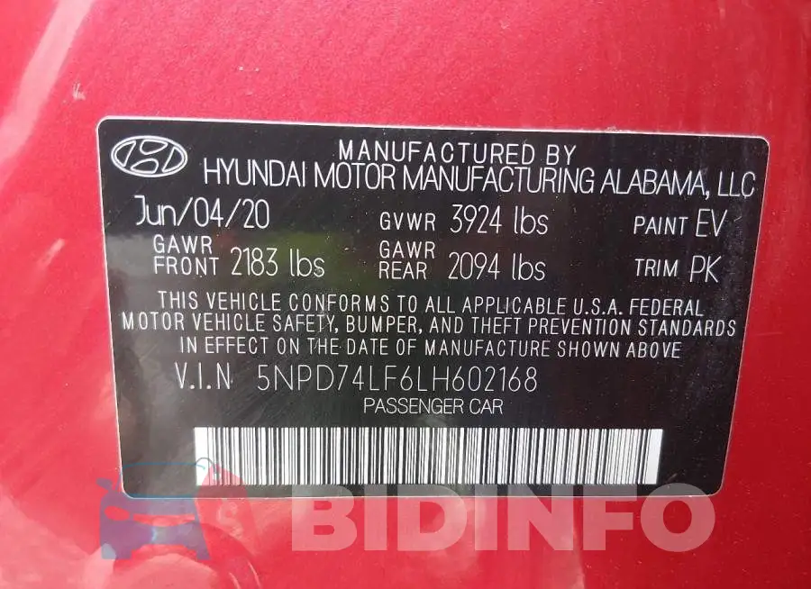 5NPD74LF6LH602168 Photo# 9
