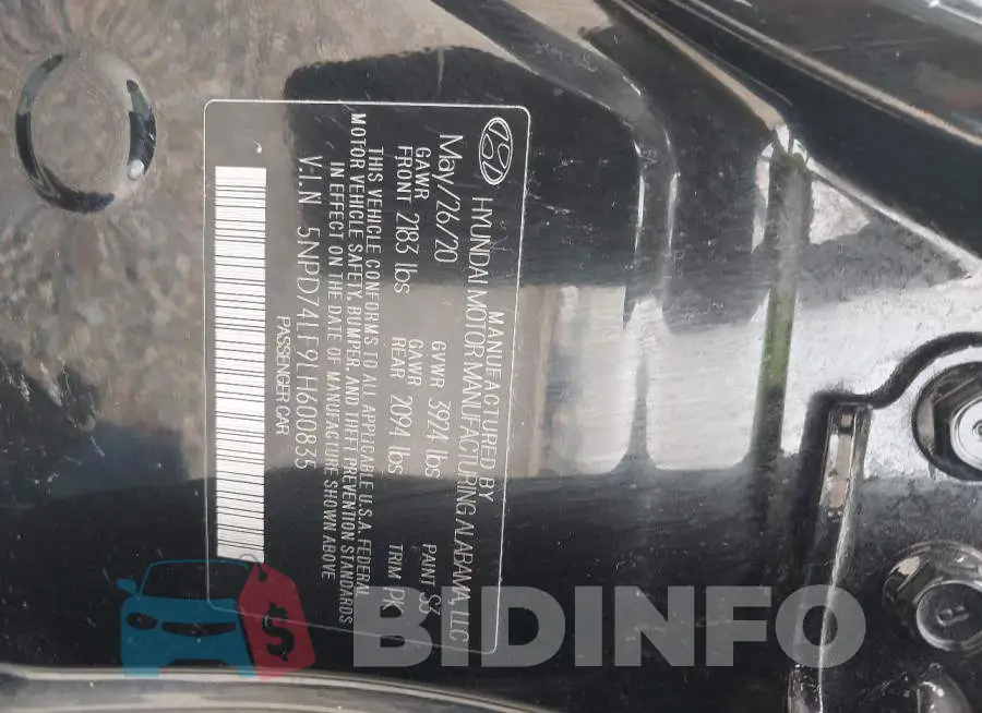 5NPD74LF9LH600835 Photo# 9