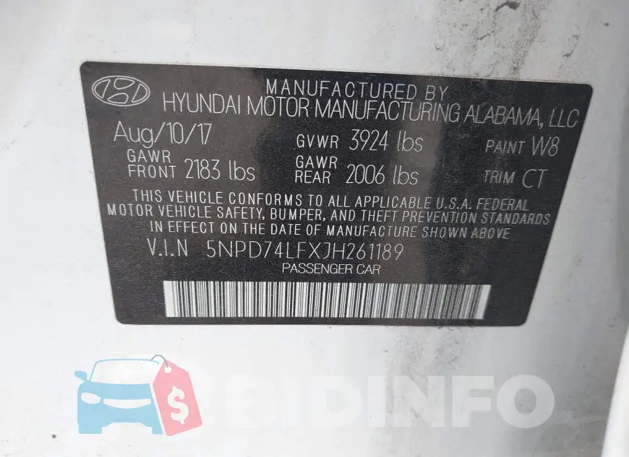 5NPD74LFXJH261189 Photo# 9