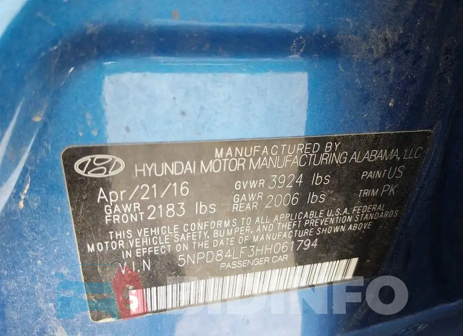 5NPD84LF3HH061794 Photo# 9