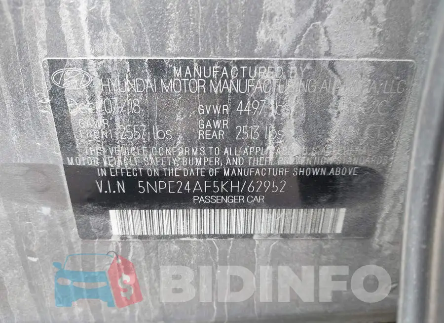 5NPE24AF5KH762952 Photo# 9