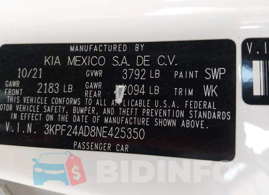 3KPF24AD8NE425350 Photo# 9
