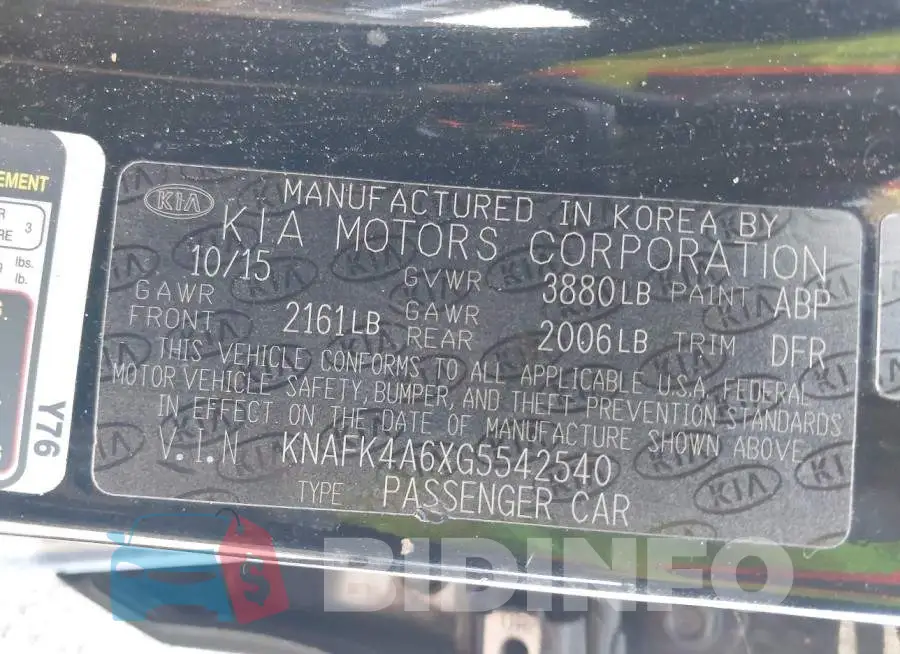 KNAFK4A6XG5542540 Photo# 9