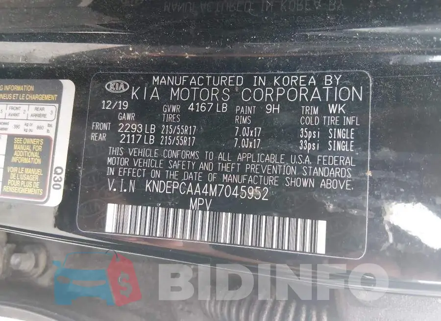 KNDEPCAA4M7045952 Photo# 9