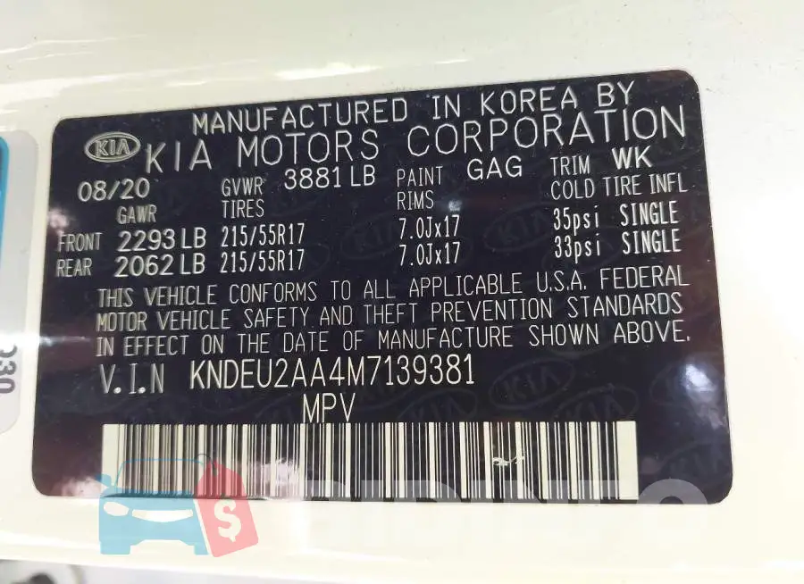 KNDEU2AA4M7139381 Photo# 9