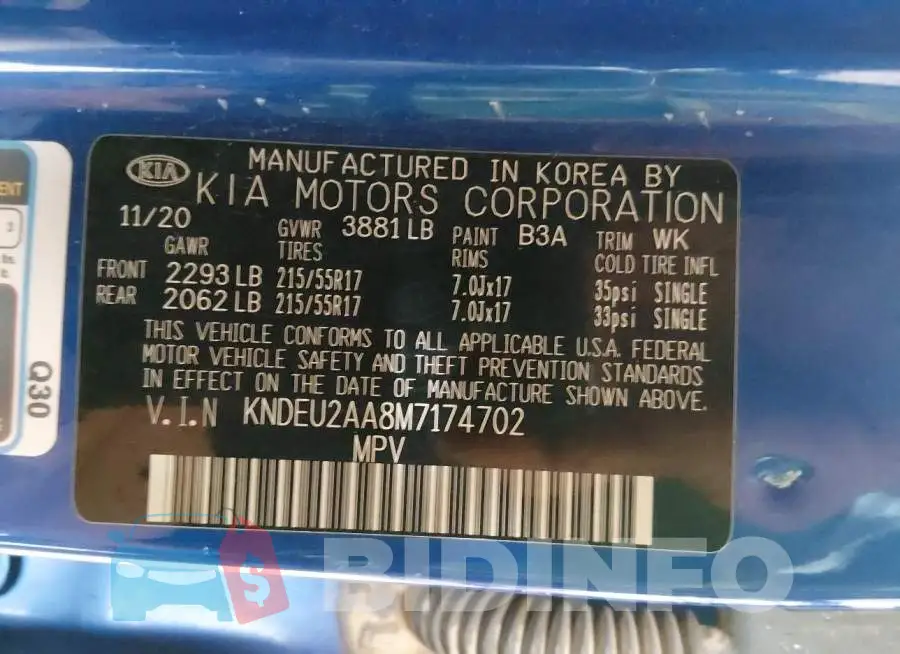 KNDEU2AA8M7174702 Photo# 9