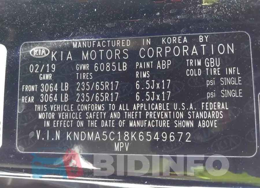 KNDMA5C18K6549672 Photo# 9