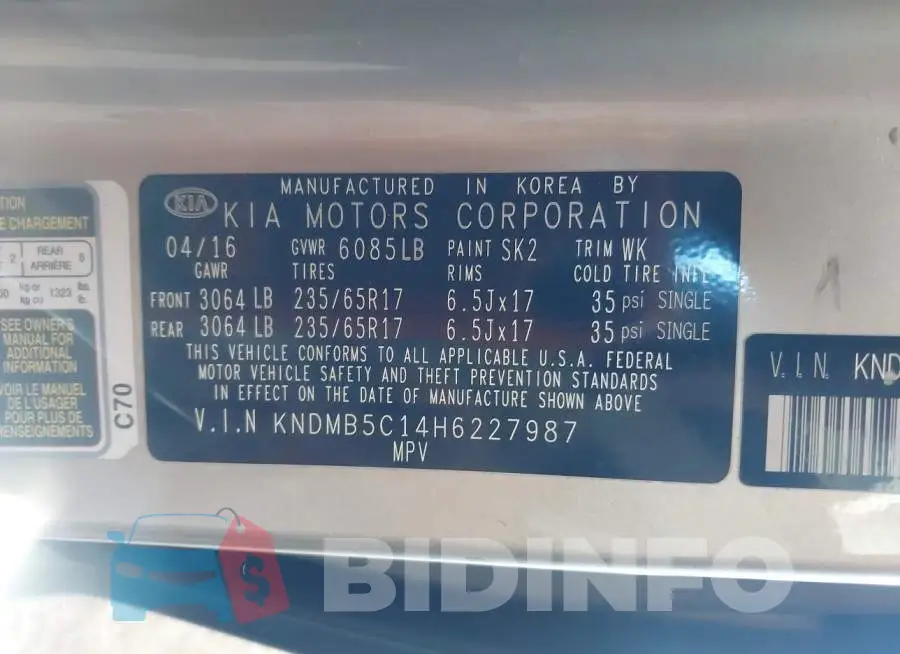 KNDMB5C14H6227987 Photo# 9