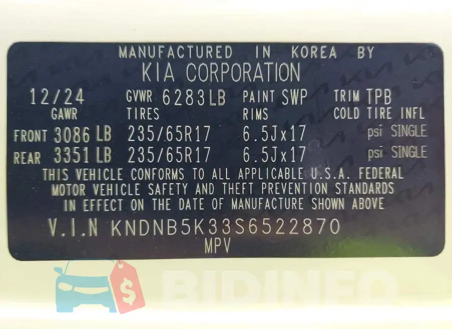 KNDNB5K33S6522870 Photo# 9