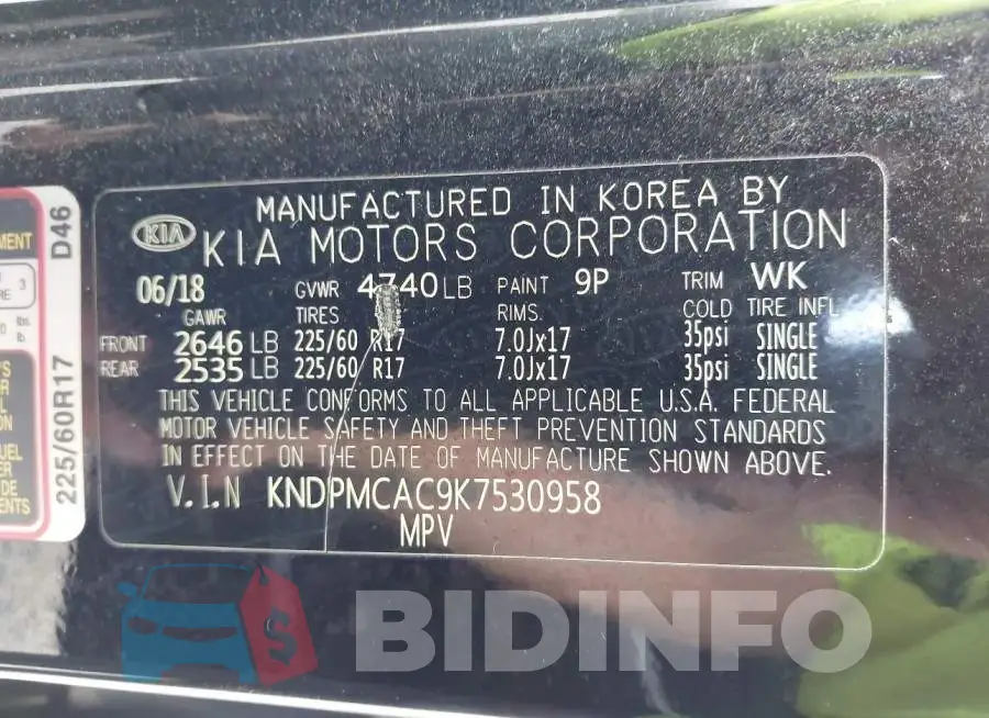 KNDPMCAC9K7530958 Photo# 9