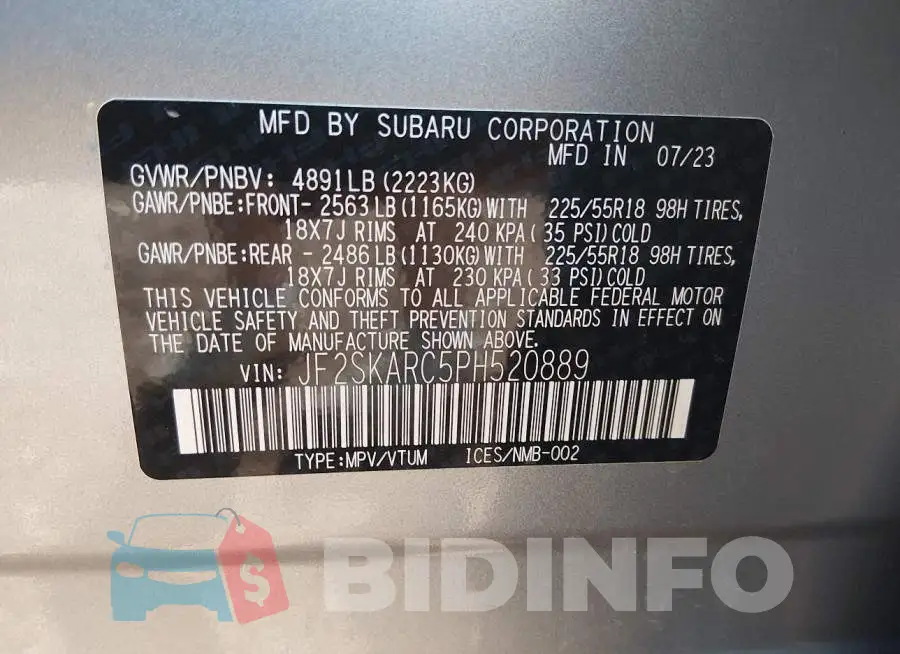 JF2SKARC5PH520889 Photo# 9