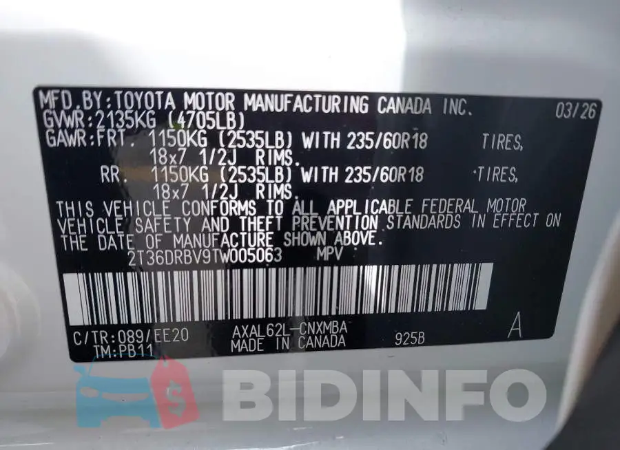 2T36DRBV9TW005063 Photo# 9