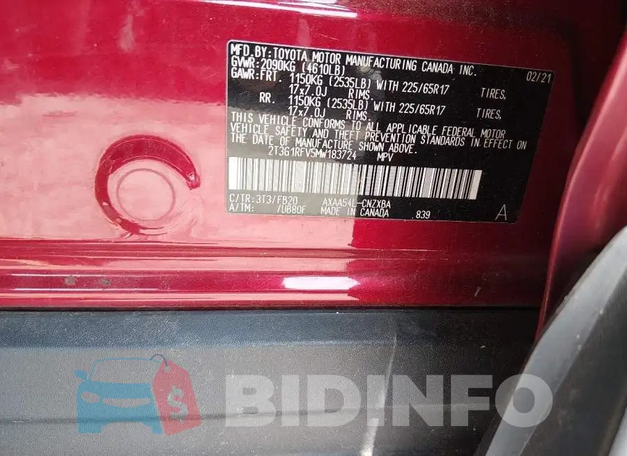 2T3G1RFV5MW183724 Photo# 9