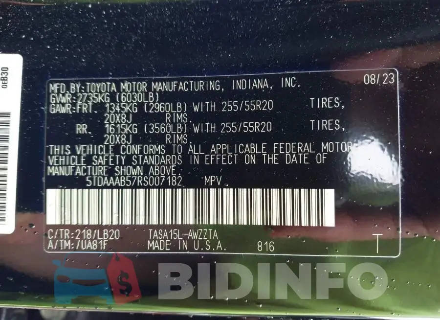 5TDAAAB57RS007182 Photo# 9