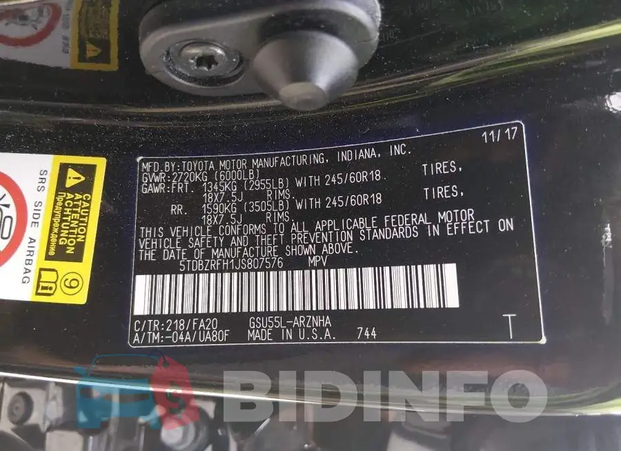 5TDBZRFH1JS807576 Photo# 9
