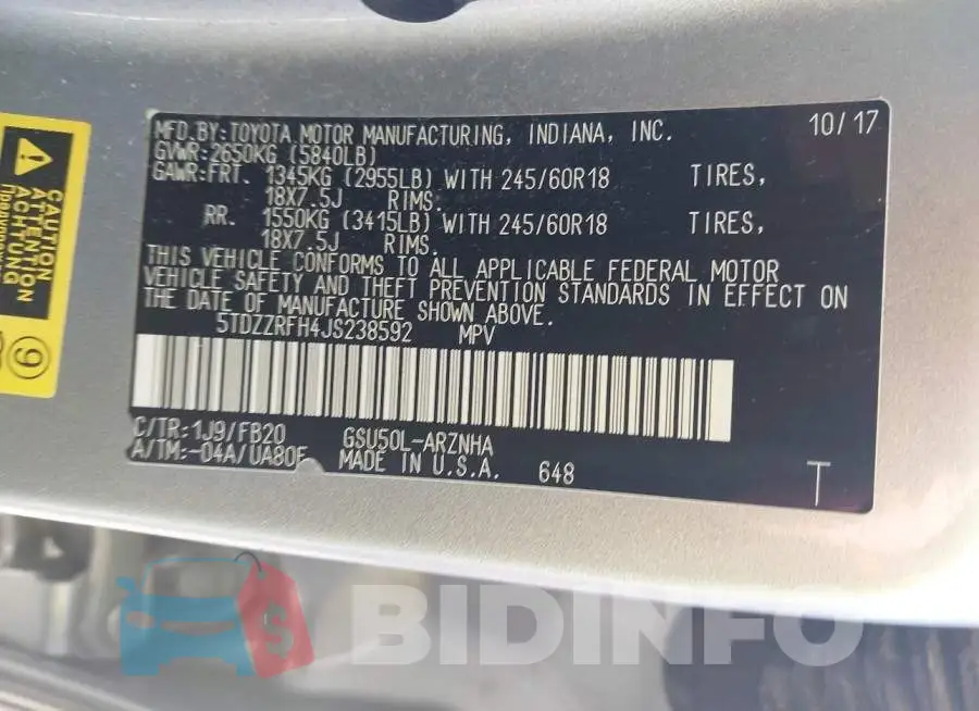 5TDZZRFH4JS238592 Photo# 9
