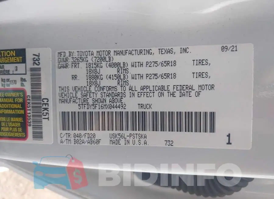 5TFDY5F16MX044492 Photo# 9