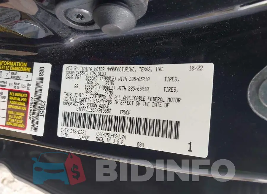 5TFPC5DB6PX015652 Photo# 9