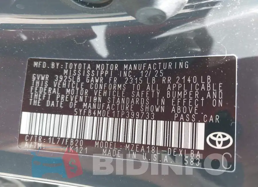 5YFB4MDE1TP399733 Photo# 9