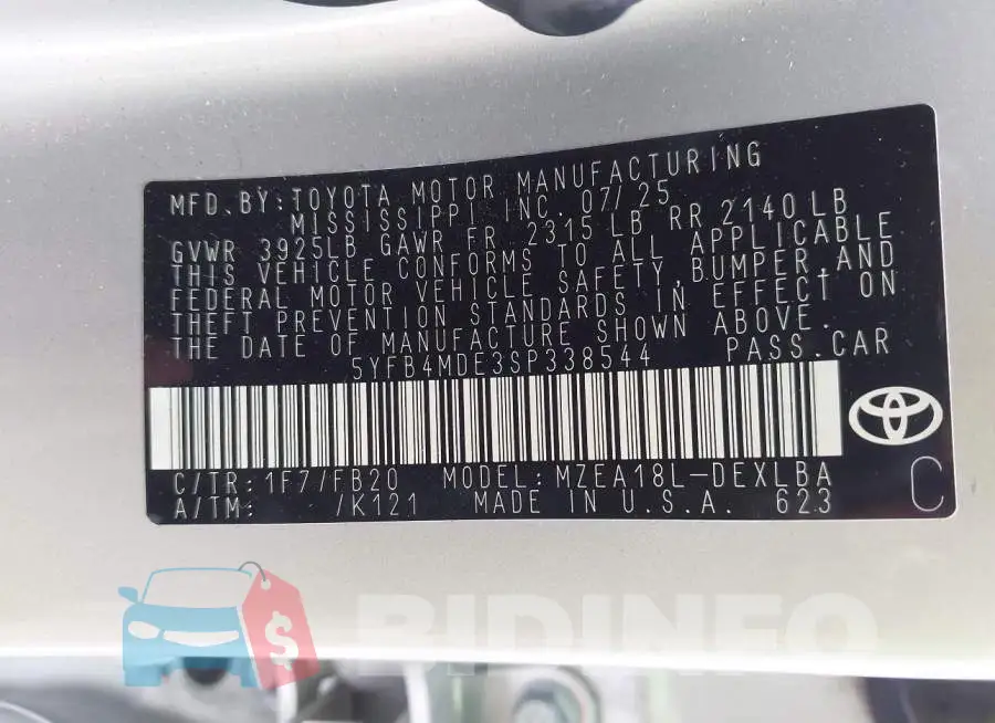 5YFB4MDE3SP338544 Photo# 9