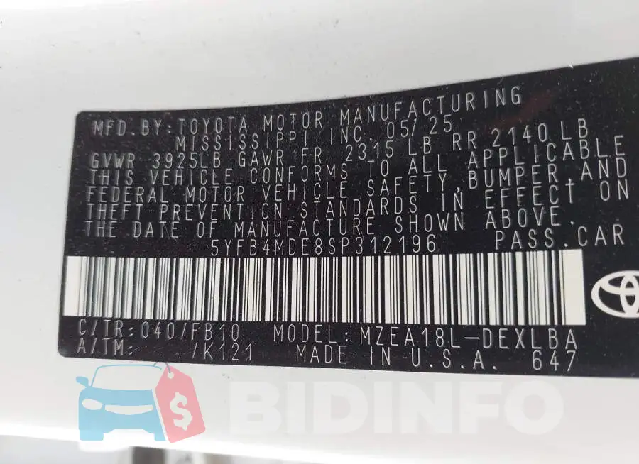 5YFB4MDE8SP312196 Photo# 9