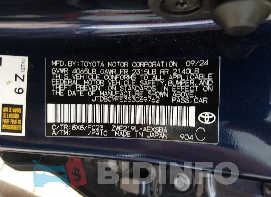 JTDBCMFE3S3069762 Photo# 9