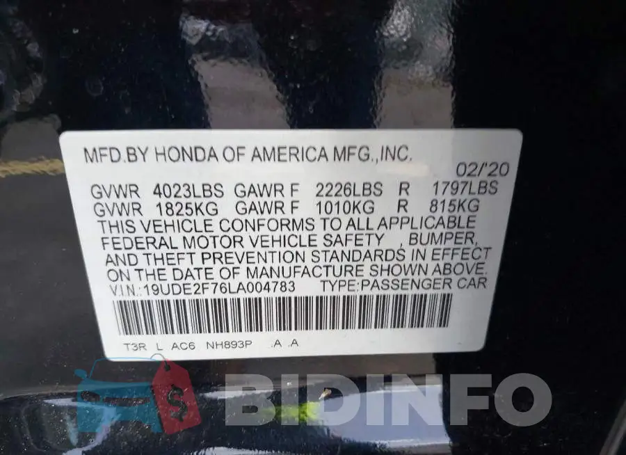 19UDE2F76LA004783 Photo# 9