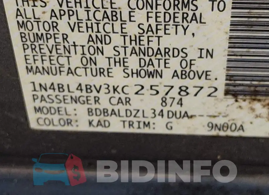 1N4BL4BV3KC257872 Photo# 9