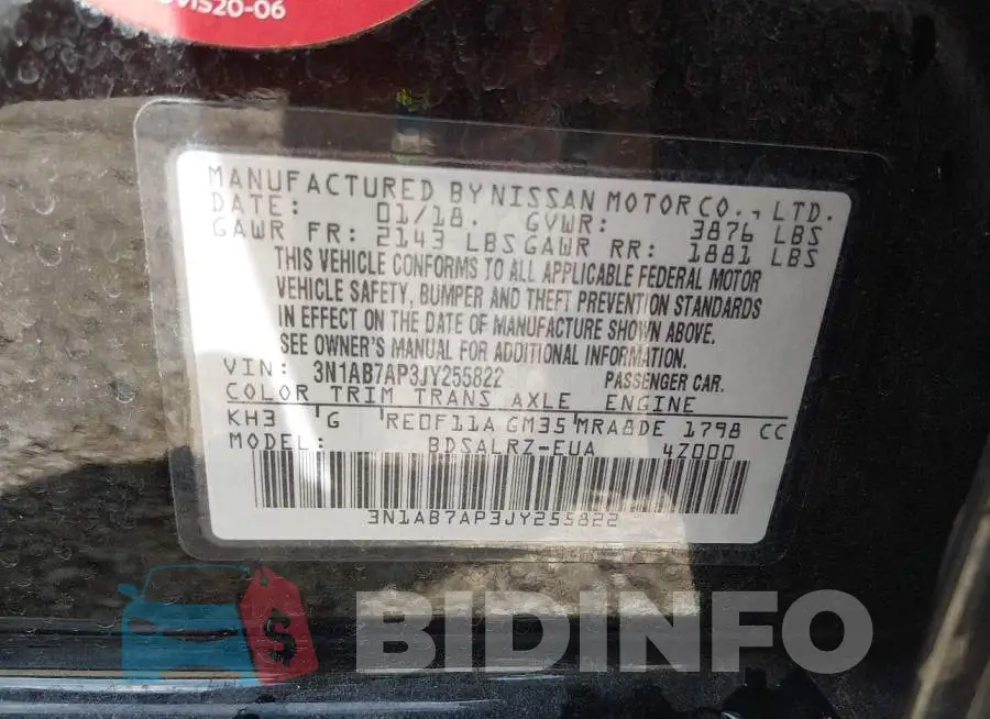 3N1AB7AP3JY255822 Photo# 9