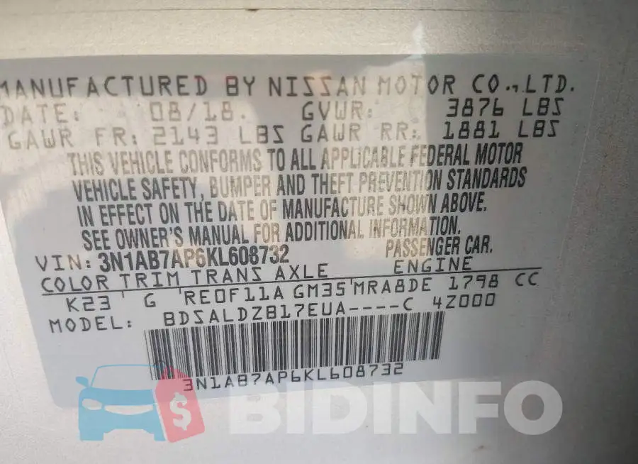 3N1AB7AP6KL608732 Photo# 9
